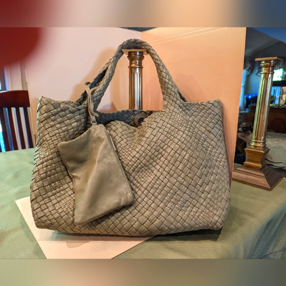 Falor Khaki or Sage woven leather handbag